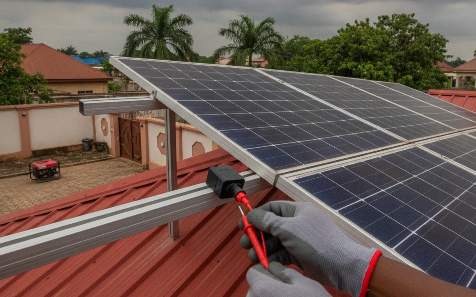 Technician checking an inverter and distribution board